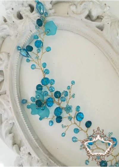 Ръчно изработена кристална украса за коса с кристали тюркоаз Turquoise Magic by Rosie